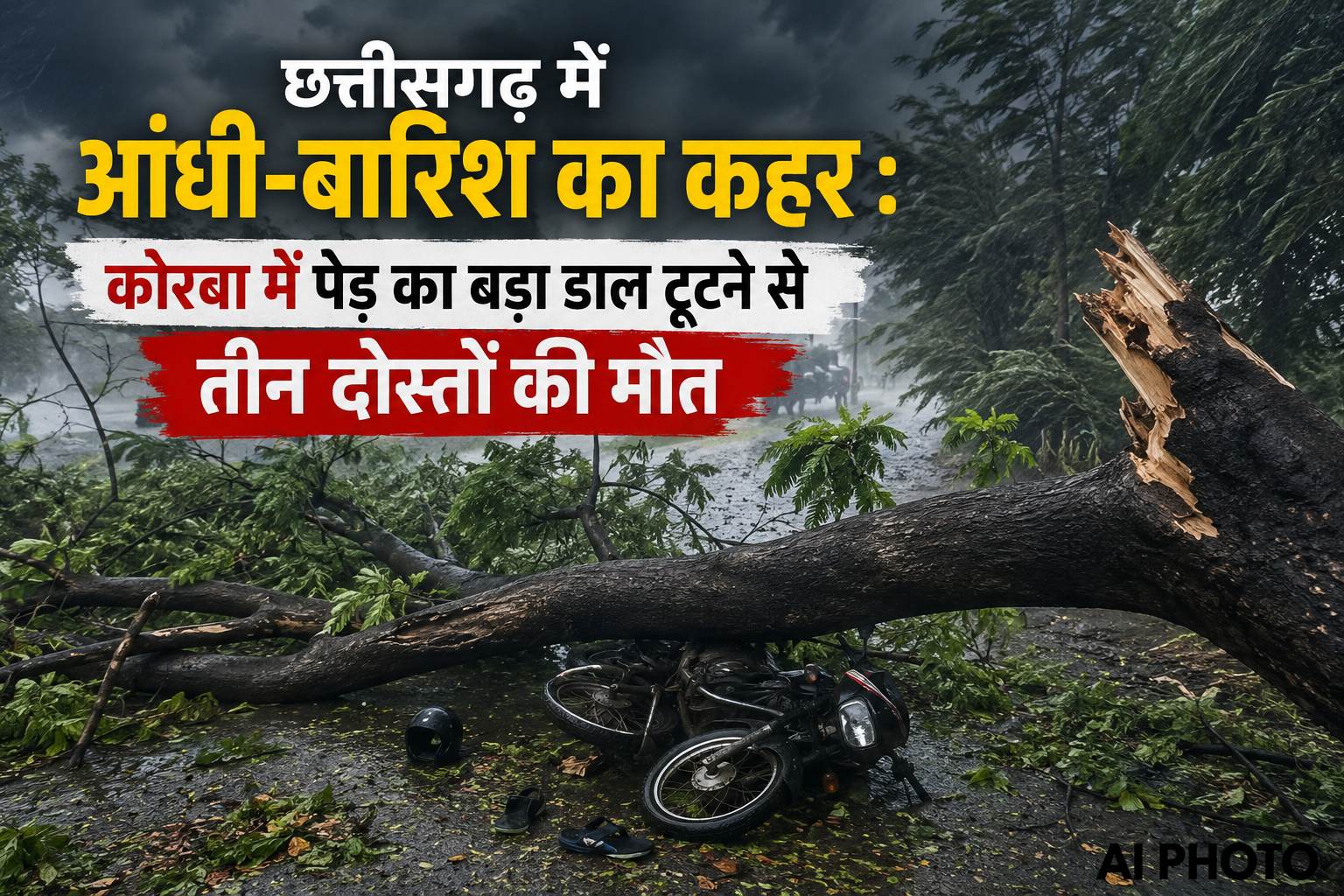 आंधी-तूफान बना काल: कोरबा में पेड़ की डाल गिरने से 3 दोस्तों की मौत, बिलासपुर-रायगढ़ में घंटों ब्लैकआउट