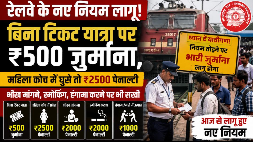 रेलवे के नए नियम लागू: बिना टिकट यात्रा पर ₹500 फाइन, खतरनाक सामान ले जाने पर ₹10 हजार तक जुर्माना