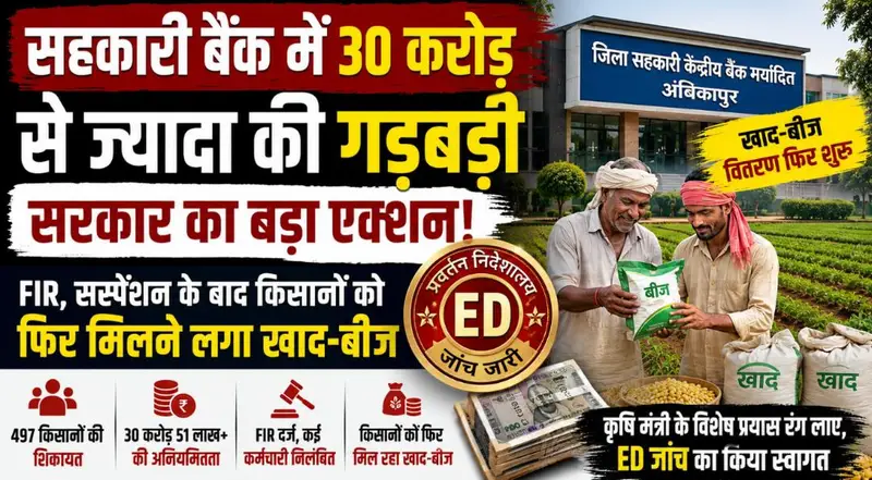 सहकारी बैंक में 30 करोड़ से ज्यादा की गड़बड़ी पर बड़ा एक्शन: FIR और सस्पेंशन के बाद किसानों को फिर मिलने लगा खाद-बीज