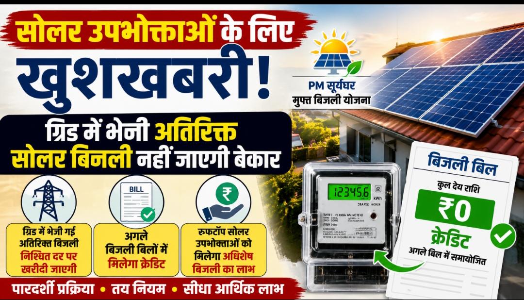 रूफटॉप सोलर उपभोक्ताओं के लिए खुशखबरी, ग्रिड में भेजी अतिरिक्त बिजली खरीदेगी सरकार, बिजली बिल में मिलेगा क्रेडिट