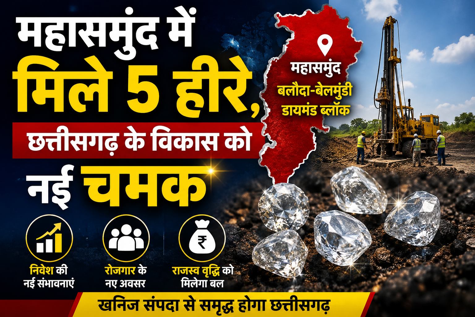 महासमुंद के डायमंड ब्लॉक में मिले हीरे, छत्तीसगढ़ के विकास को मिलेगा नया आयाम