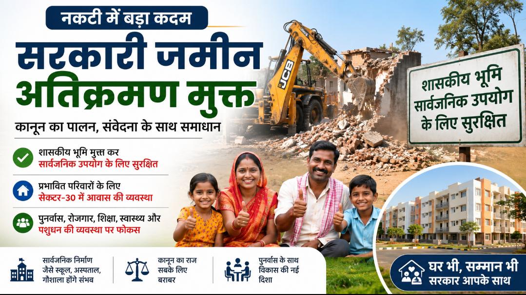 नकटी अतिक्रमण हटाने की कार्रवाई: शासकीय भूमि सुरक्षित, विस्थापित परिवारों के पुनर्वास पर भी फोकस
