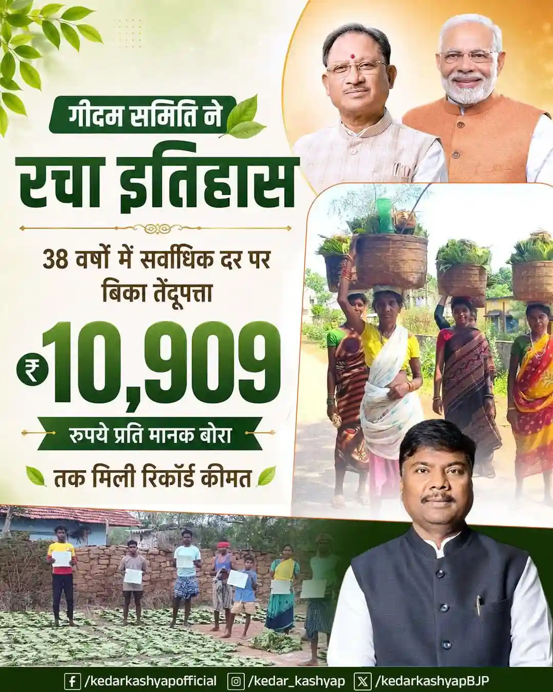 ऑनलाइन नीलामी में गीदम का कमाल: रिकॉर्ड दाम पर बिका तेंदूपत्ता, वन मंत्री बोले—वनाश्रितों को होगा सीधा फायदा
