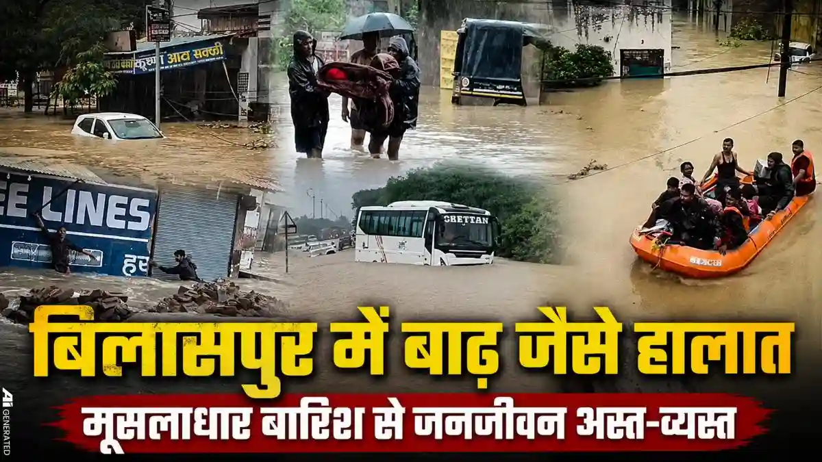 बिलासपुर में 20 साल बाद बाढ़ जैसे हालात: मूसलाधार बारिश से शहर जलमग्न, 5 ट्रेनें रद्द, SDRF ने 40 से अधिक लोगों को बचाया