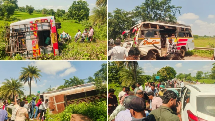 बालोद-धमतरी हाईवे पर यात्री बस पलटी, कंडक्टर की मौत; 25 से ज्यादा घायल