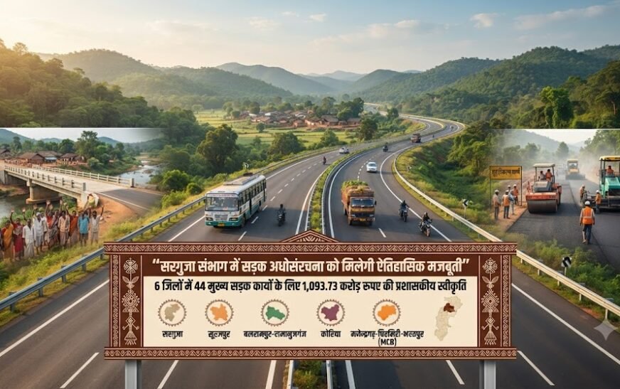 सरगुजा संभाग में सड़क विकास को मिली बड़ी सौगात: 6 जिलों में 44 सड़क कार्यों के लिए ₹1,093.73 करोड़ मंजूर