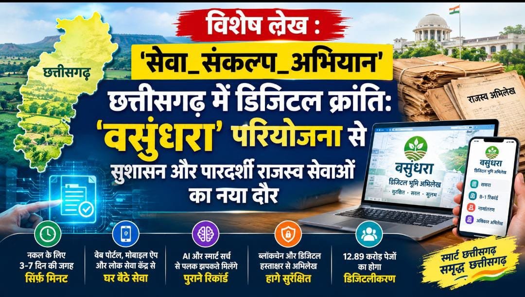 विशेष लेख: छत्तीसगढ़ में डिजिटल क्रांति, ‘वसुंधरा’ परियोजना से सुशासन और पारदर्शी राजस्व सेवाओं का नया दौर