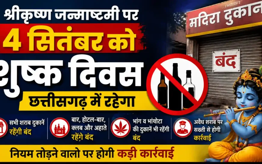जन्माष्टमी पर 4 सितंबर को छत्तीसगढ़ में शुष्क दिवस, शराब दुकानें और बार रहेंगे बंद